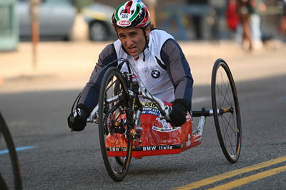 Alex Zanardi riding his hand-bicycle