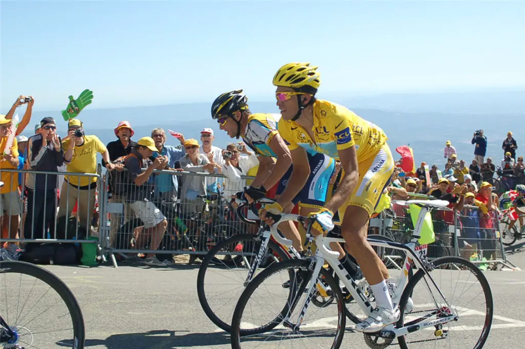 Alberto Contador and Lance Armstrong on Mont Ventoux, Tour de France 2009 Stage 20.