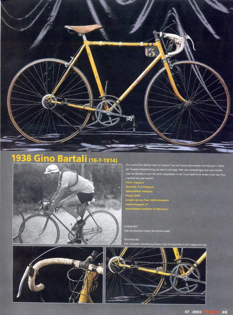 Tour de France winner groupsets: Gino Bartali's Tour de France 1938 winner bike