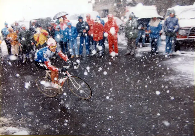 Andy Hampsten climbing Passo di Gavia, Giro 1988