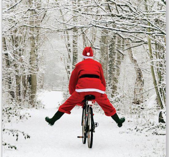 Santa Claus riding a bike