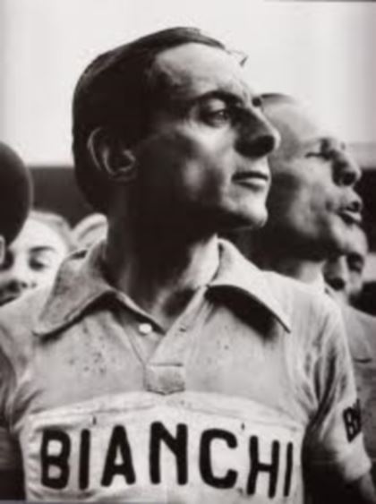 Fausto Coppi in classic Bianchi jersey