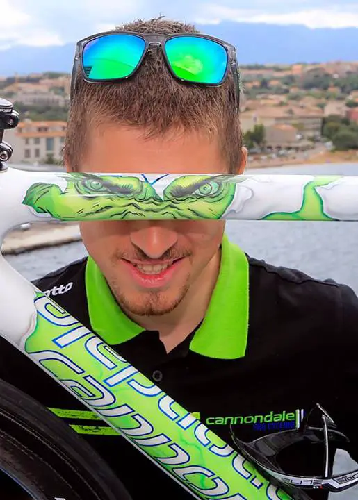 Peter Sagan and his Cannondale SuperSix Evo Tour de France 100th special edition "The Hulk"