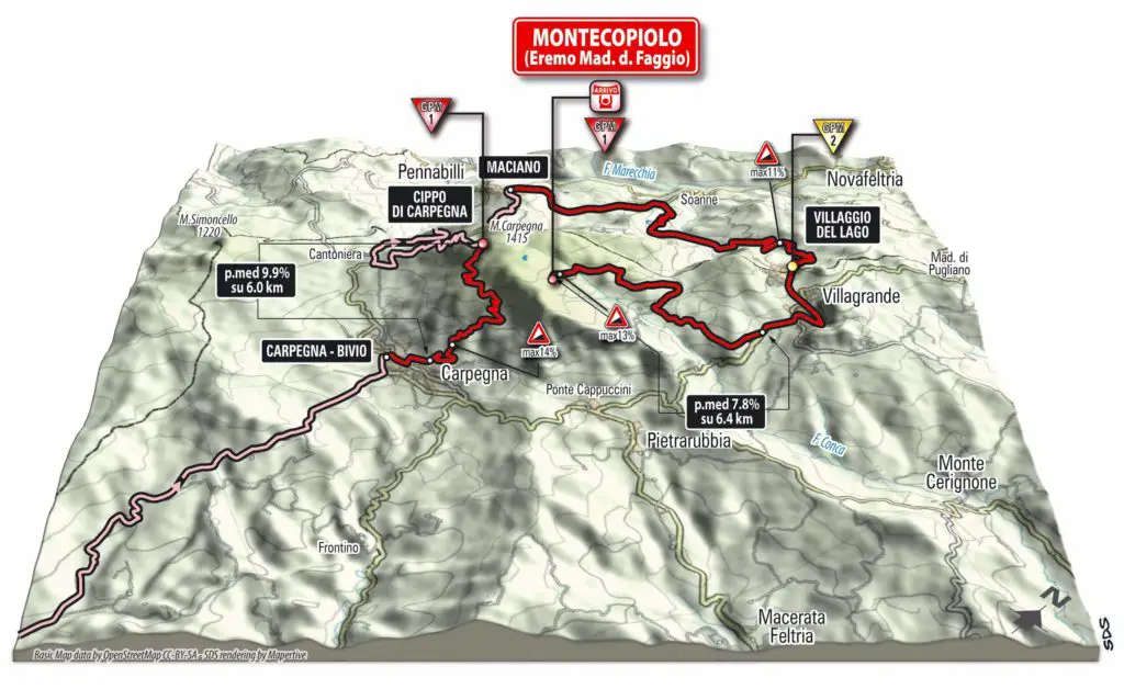 Giro d'Italia 2014 stage 8 climb details - Cippo di Carpegna / Montecopiolo (new)