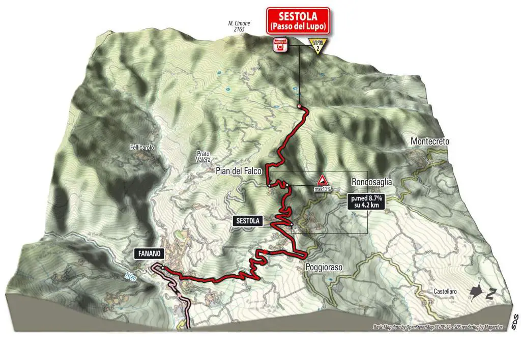 Giro d'Italia 2014 stage 9 climb details - Sestola (3d) (new)
