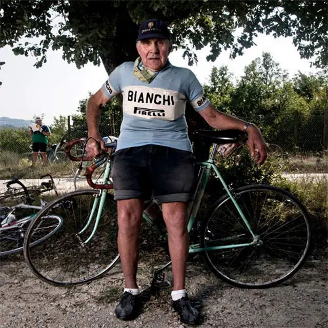 Valeriano Falsini with his Bianchi bike