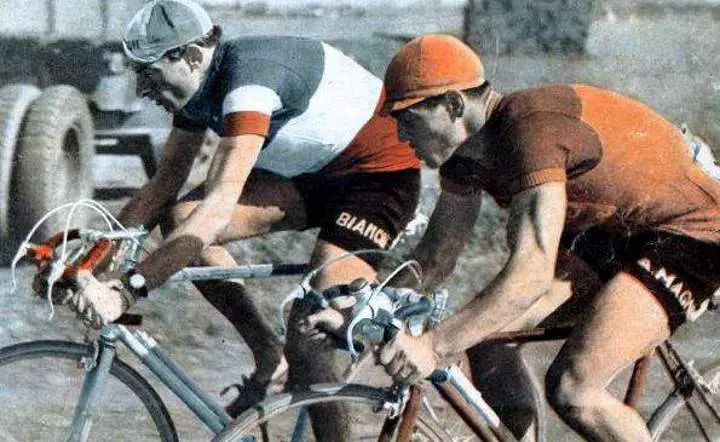 Fausto Coppi riding with Maurice Diot, Paris-Roubaix 1950 (featured)