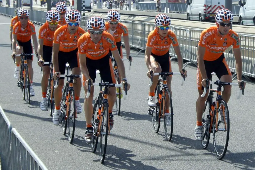 Team Euskaltel-Euskadi while training for the Tour de France 2010 prologue