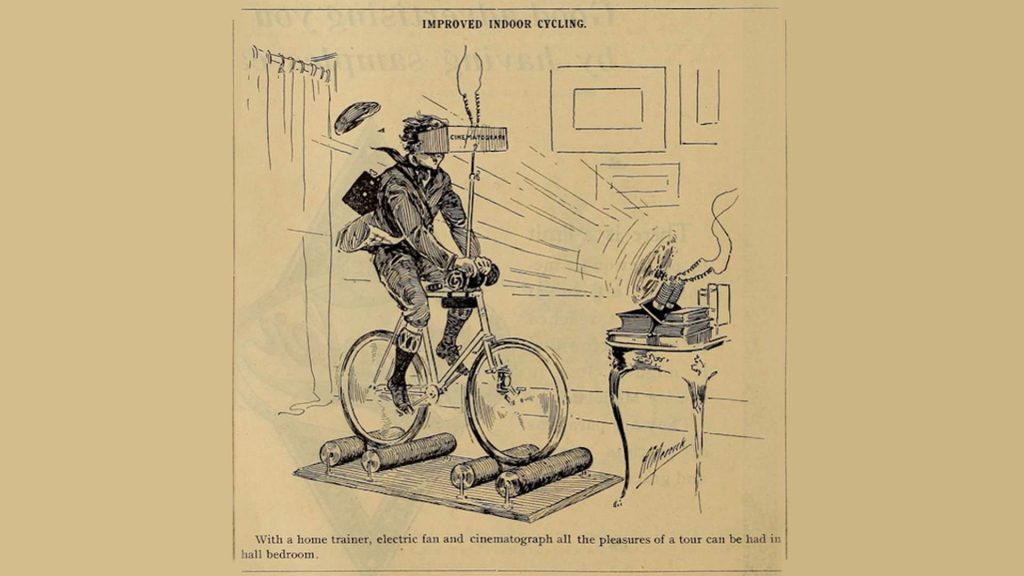 Virtual indoor cycling training idea from 1888