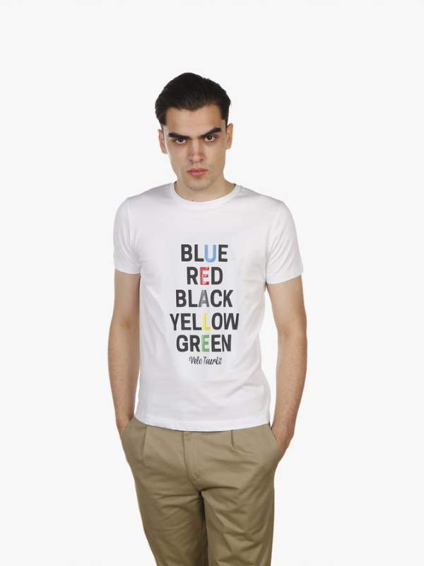 Santini ANTWRP UCI rainbow theme - blue-red-black-yellow-green themed t-shirt (white)