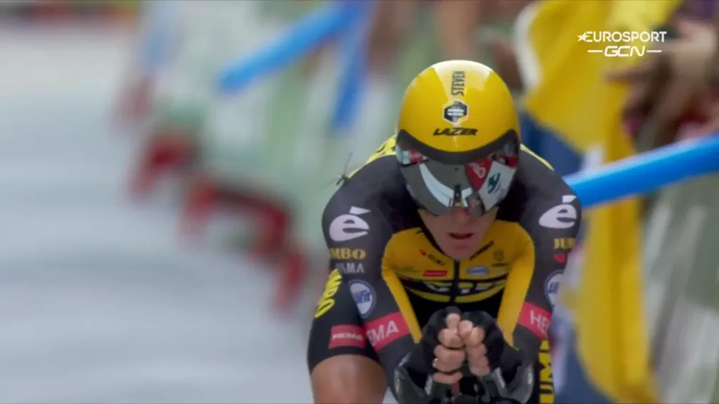 A dragonfly hitchhikes on the shoulder of Steven Kruijswijk