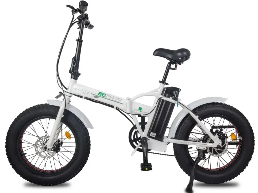 Ecotric White Fat Tire Portable and Folding Electric Bike