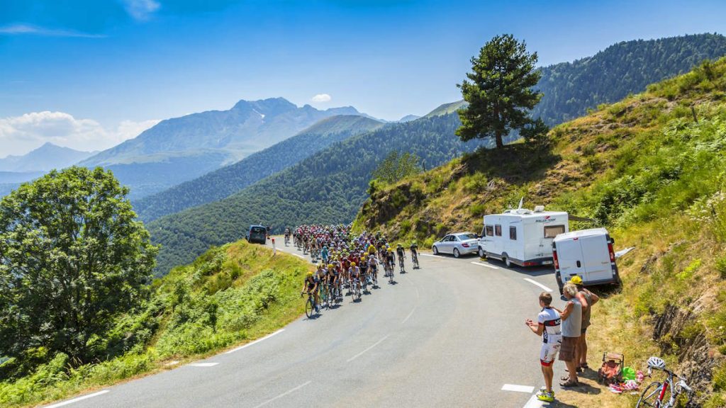 The Peloton and view of mountains - Tour de France 2015