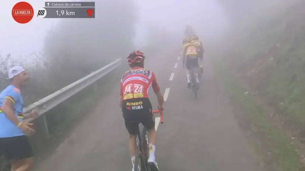 SEp Kuss, Jonas Vingegaard, and Primož Roglič during stage 20 of Vuelta a España