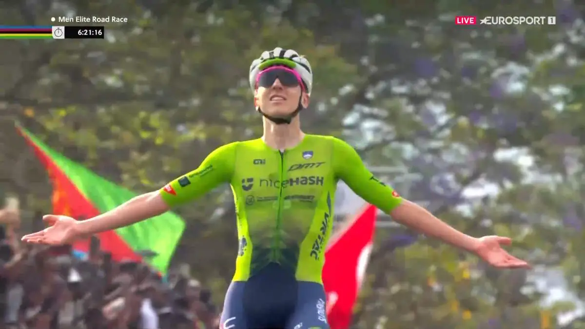 Tadej Pogačar (Slovenia) won the elite men's road race at the 2025 UCI Road World Championships in Kigali, Rwanda.
