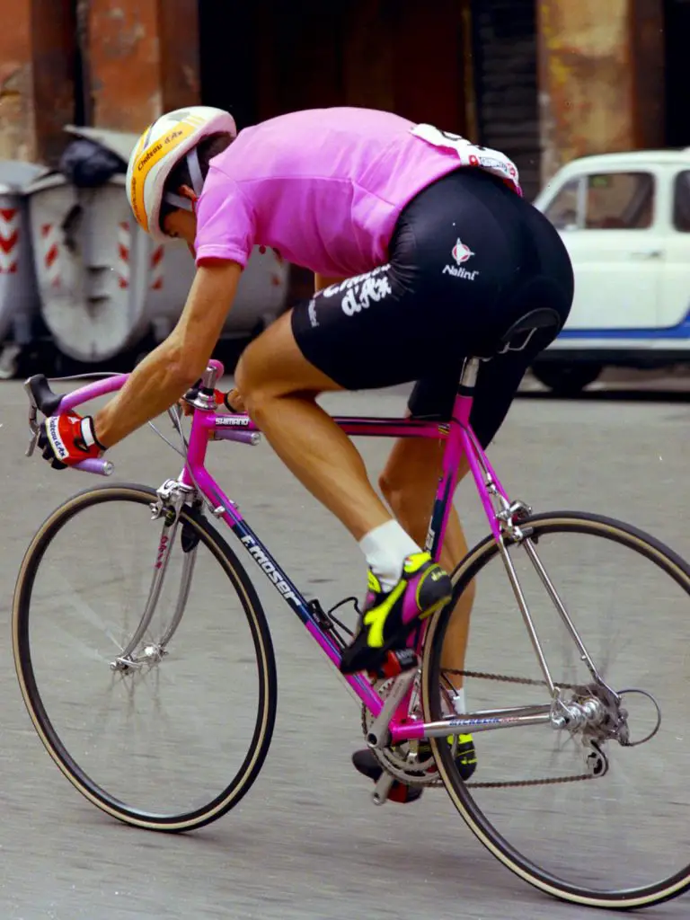 Photo of Gianni Bugno during the Cronoscalata Assi Bologna - San Luca in Bologna, Italy.