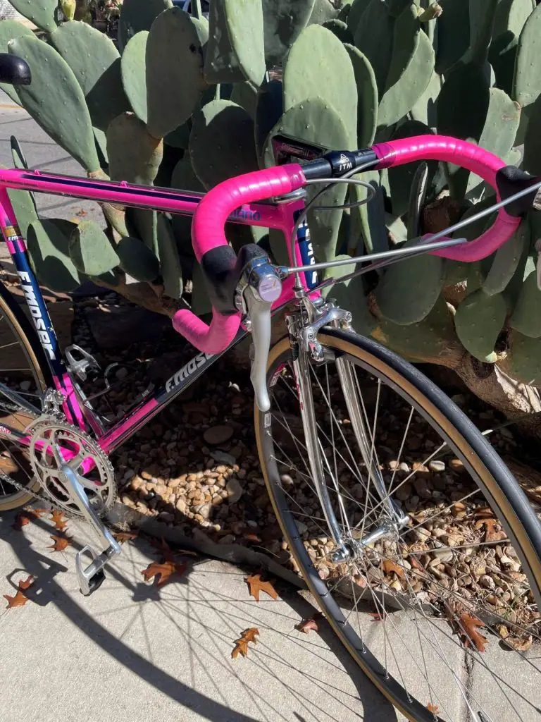 Restoration of Mauro-Antonio Santaromita's 1990 Chateau d'Ax-Salotti Race Bike: Shimano Dura-Ace, SL-7402, 8-speed SIS shifters and Ambrosio 19 Elite Durex Servizio Corse, 700C 32h, clincher front wheel