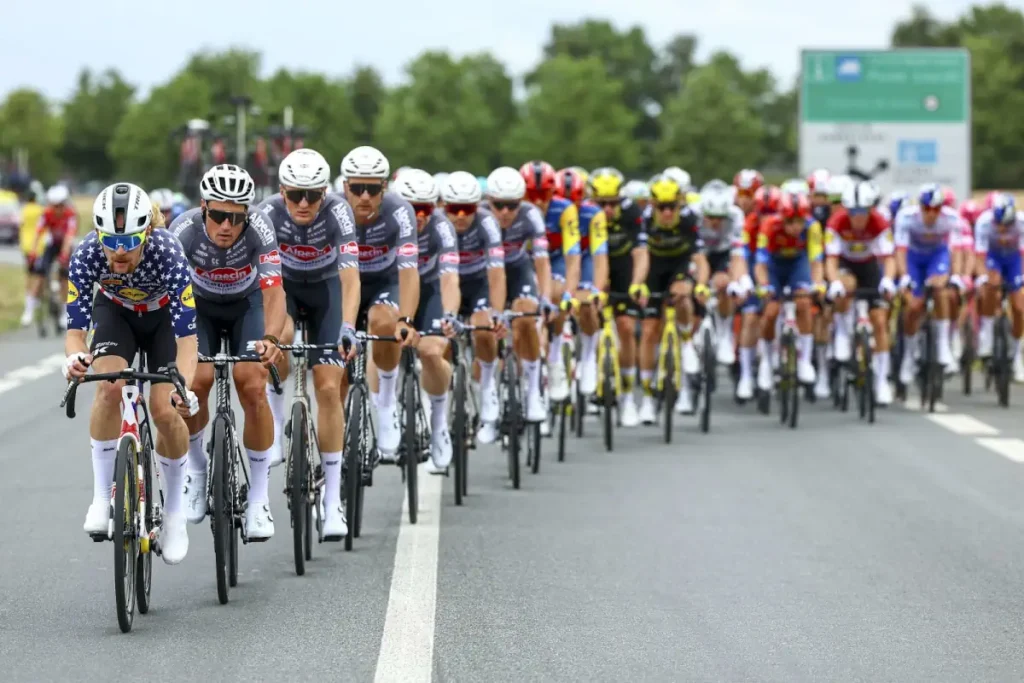 The Peloton during the Tour de France 2025 Stage 1